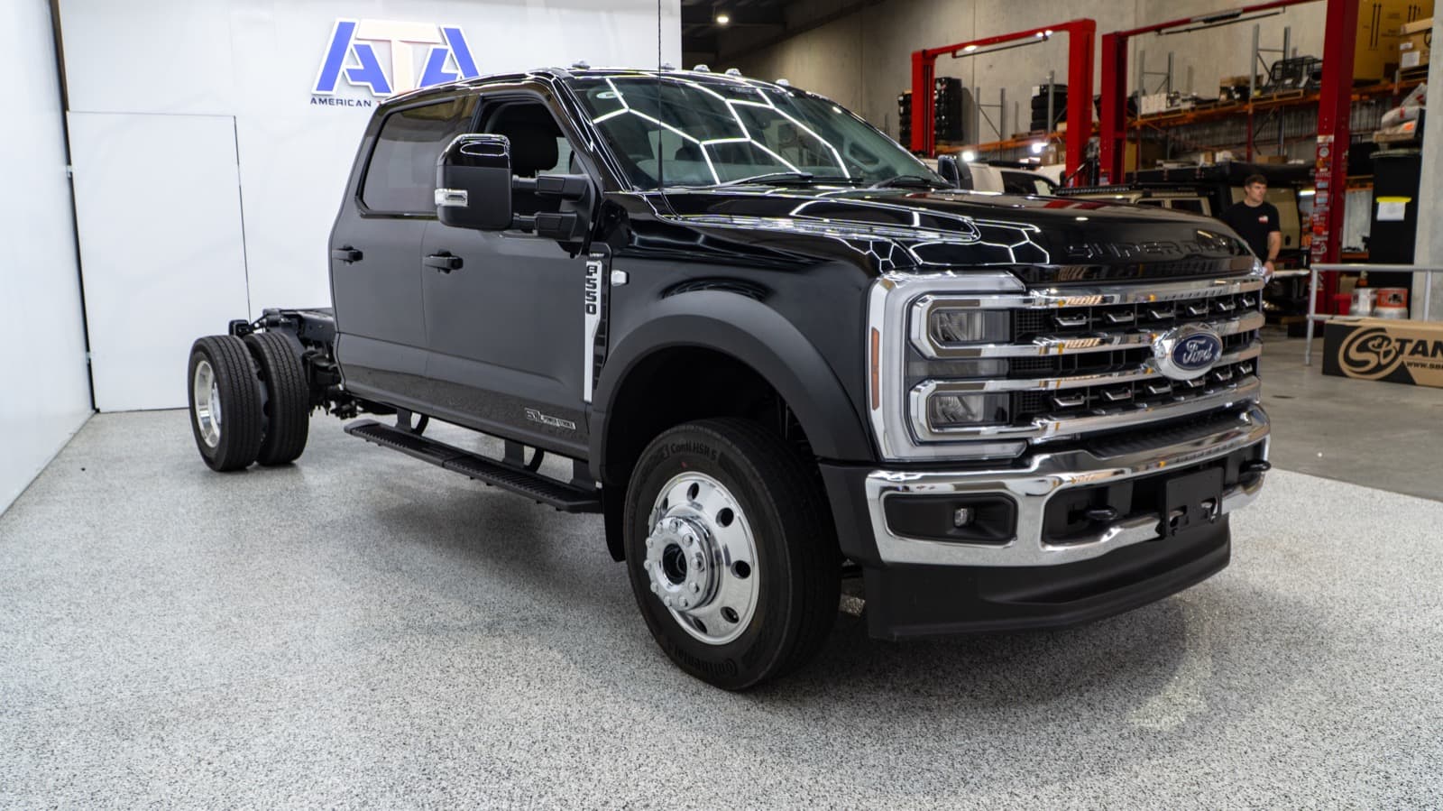 Ford F-550 chassis cab in the ATA Brisbane workshop